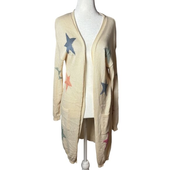 143 Story Line up Womens S Star Pattern knitted Open Front Cardigan Sweater - Picture 1 of 8